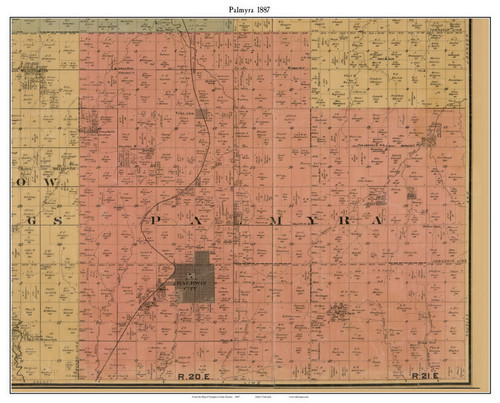 Palmyra, Kansas 1887 Old Town Map Custom Print - Douglas Co.