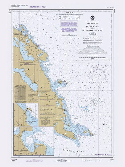 Presque Isle and Stoneport Harbors 1983 Lake Huron Harbor Chart Reprint Great Lakes 5 - 537