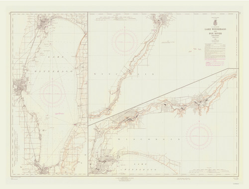 Lake Winnebago and Fox River 1964 Lake Michigan Harbor Chart Reprint Great Lakes 7 - 726
