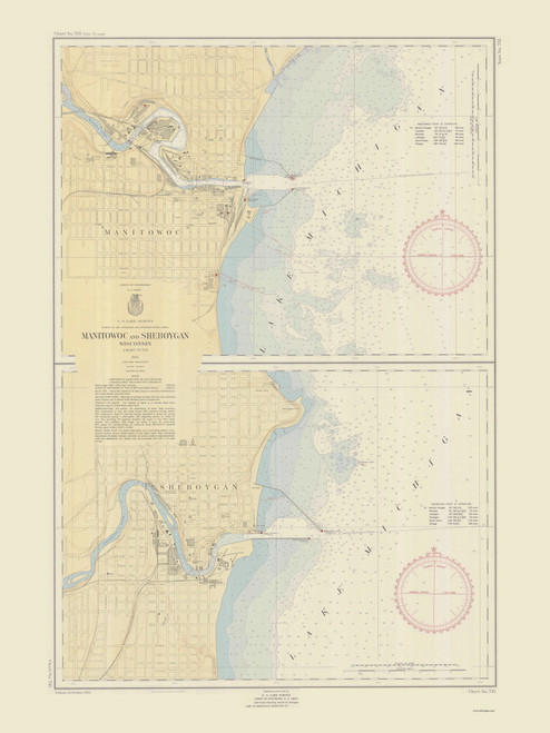 Manitowoc and Sheboygan 1954 Lake Michigan Harbor Chart Reprint Great Lakes 7 - 735