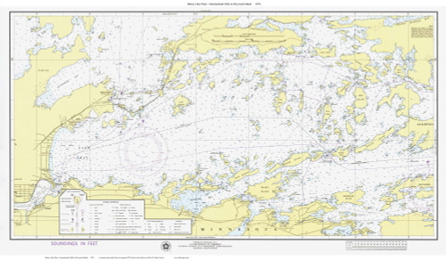 Rainy Lake West - Yellow 1976 Minnesota-Ontario Border Lakes Nautical Chart Reprint Great Lakes 8 - Custom