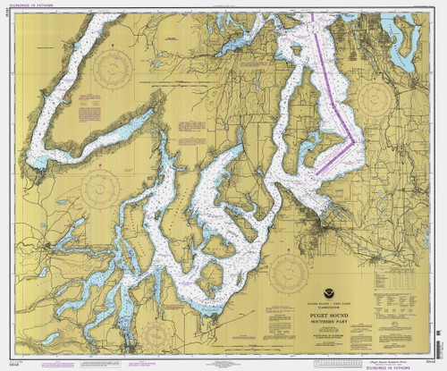 Puget Sound - Southern Part 1996 - Old Map Nautical Chart PC Harbors 6460 - Washington