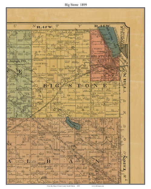 Big Stone, South Dakota 1899 Old Town Map Custom Print - Grant Co.