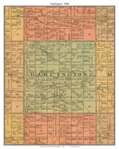 Darlington, South Dakota 1900 Old Town Map Custom Print - Clark Co.