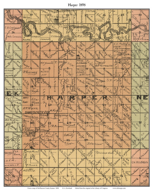 Harper, Kansas 1898 Old Town Map Custom Print - McPherson Co