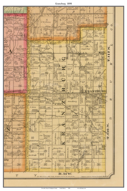 Kranzburg, South Dakota 1898 Old Town Map Custom Print - Codington Co.