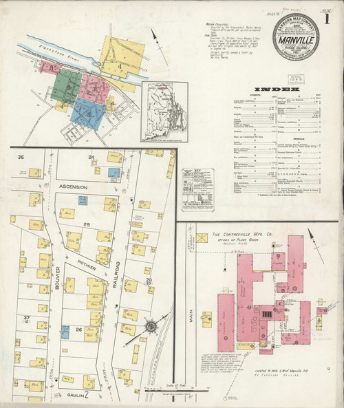 Manville, Rhode Island 1921 - Old Map Rhode Island Fire Insurance Index