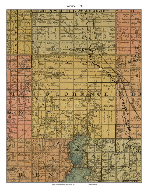 Florence, South Dakota 1897 Old Town Map Custom Print - Hamlin Co.