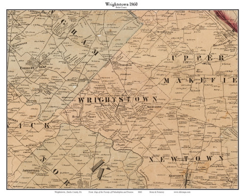 Wrightstown Landscape Township, Pennsylvania 1860 Old Town Map Custom Print - Bucks Co.