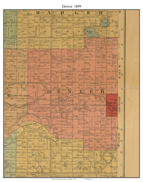 Denver, South Dakota 1899 Old Town Map Custom Print - Kingsbury Co.