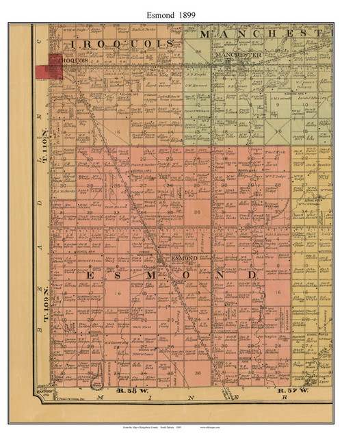 Esmond, South Dakota 1899 Old Town Map Custom Print - Kingsbury Co.