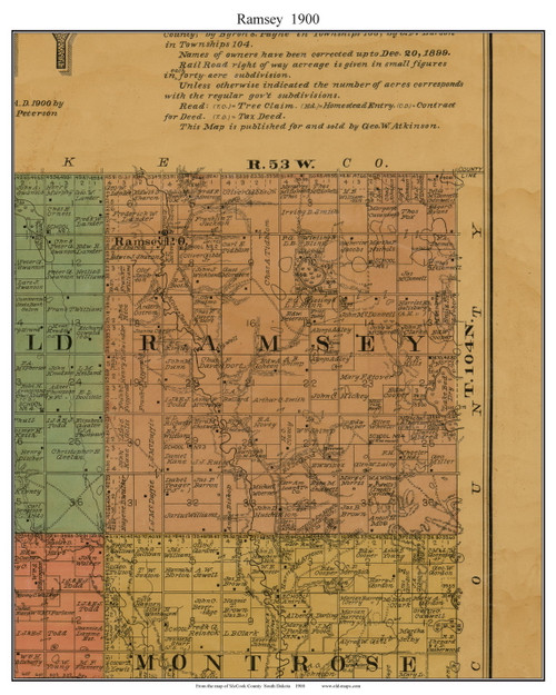 Ramsey, South Dakota 1900 Old Town Map Custom Print - McCook Co.