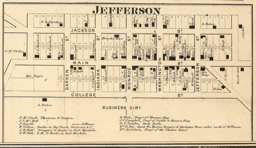 Jefferson Village, Washington, Indiana 1865 Old Town Map Custom Print - Boone & Clinton Co.