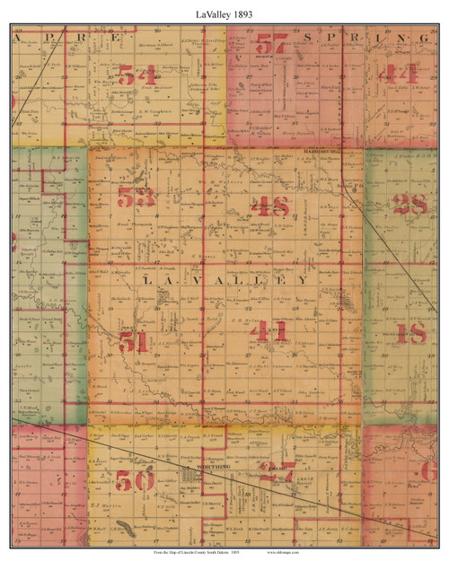 LaValley, South Dakota 1893 Old Town Map Custom Print - Lincoln Co.