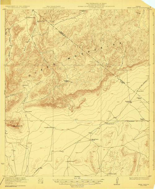 Hess Canyon, Texas 1923 () USGS Old Topo Map Reprint 15x15 TX Quad 110715