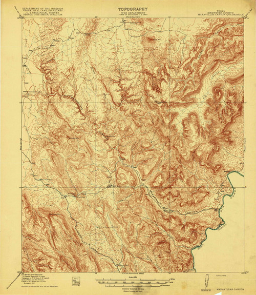 Maravillas Canyon, Texas 1919 () USGS Old Topo Map Reprint 15x15 TX Quad 128446
