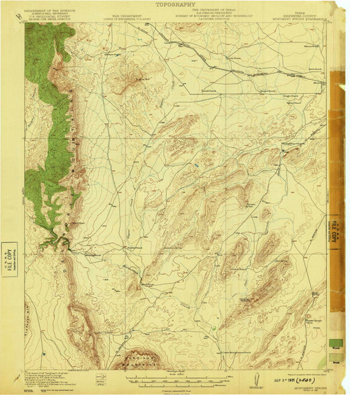 Monument Spring, Texas 1921 () USGS Old Topo Map Reprint 15x15 TX Quad 128455