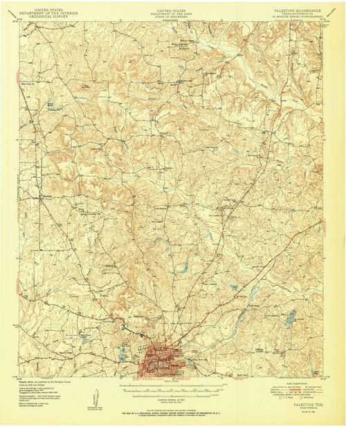 Palestine, Texas 1950 () USGS Old Topo Map Reprint 15x15 TX Quad 116183