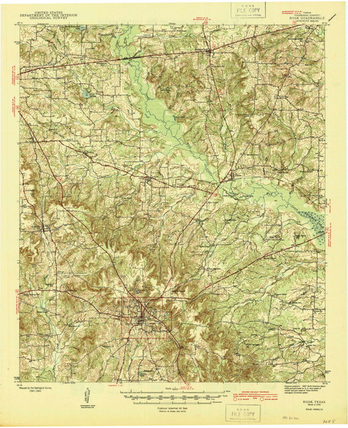 Rusk, Texas 1945 () USGS Old Topo Map Reprint 15x15 TX Quad 116542