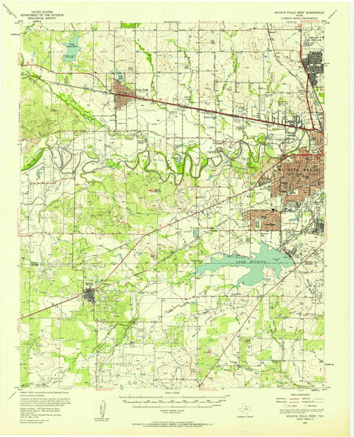 Wichita Falls West, Texas 1957 (1958) USGS Old Topo Map Reprint 15x15 TX Quad 117114