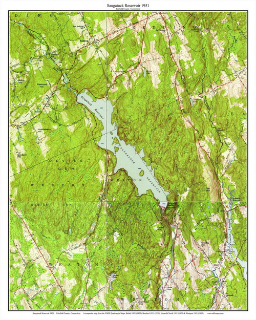 Saugatuck Reservoir 1951 - Custom USGS Old Topo Map - Connecticut