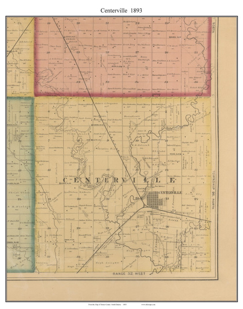 Centerville, South Dakota 1893 Old Town Map Custom Print - Turner Co.