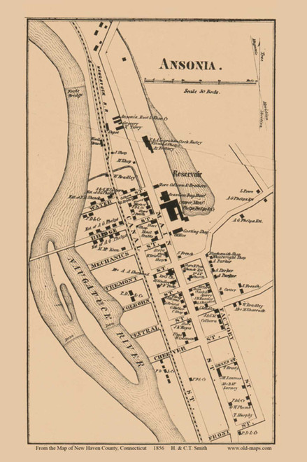 Derby Ansonia, Connecticut 1856 New Haven Co. - Old Map Custom Print