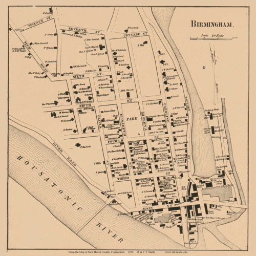 Derby Birmingham, Connecticut 1856 New Haven Co. - Old Map Custom Print