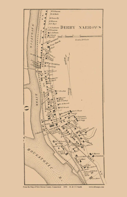 Derby Narrows, Connecticut 1856 New Haven Co. - Old Map Custom Print
