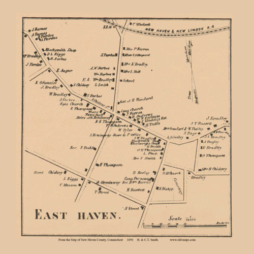 East Haven Village, Connecticut 1856 New Haven Co. - Old Map Custom Print