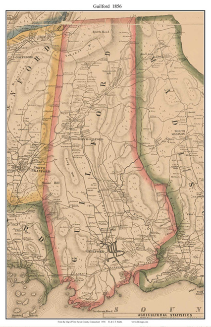 Guilford, Connecticut 1856 New Haven Co. - Old Map Custom Print