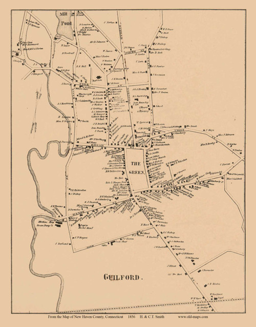 Guilford Village, Connecticut 1856 New Haven Co. - Old Map Custom Print