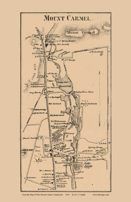 Hamden Mount Carmel, Connecticut 1856 New Haven Co. - Old Map Custom Print