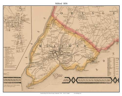Milford, Connecticut 1856 New Haven Co. - Old Map Custom Print