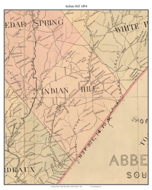 Indian Hill, South Carolina 1894 Old Town Map Custom Print - Abbeville Co.