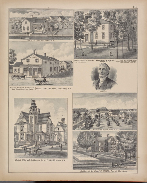 Residences of Crane, Fisher, Wende, Yund Mill, New York 1880 - Old Town Map Reprint - Erie Co. Atlas 74A
