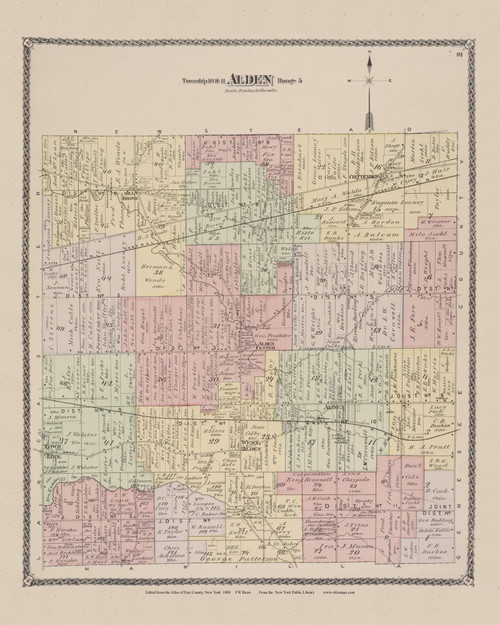 Alden, New York 1880 - Old Town Map Reprint - Erie Co. Atlas 91