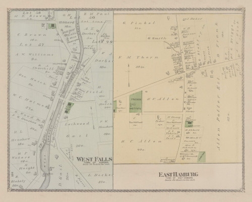 West Falls East Hamburg, New York 1880 - Old Town Map Reprint - Erie Co. Atlas 114