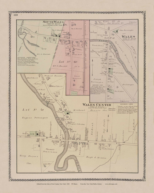 South Wales, Wales, Wales Center, New York 1880 - Old Town Map Reprint - Erie Co. Atlas 122