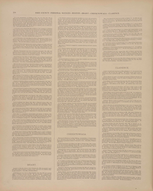 Town Notices  - Brant, Cheektowaga, Clarence, New York 1880 - Old Town Map Reprint - Erie Co. Atlas 176