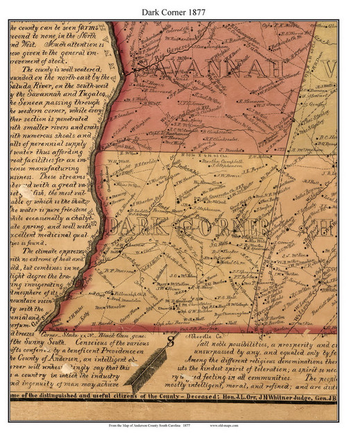 Dark Corner, South Carolina 1877 Old Town Map Custom Print - Anderson Co.