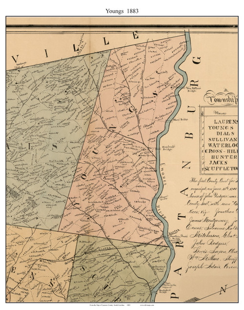 Youngs, South Carolina 1883 Old Town Map Custom Print - Laurens Co.