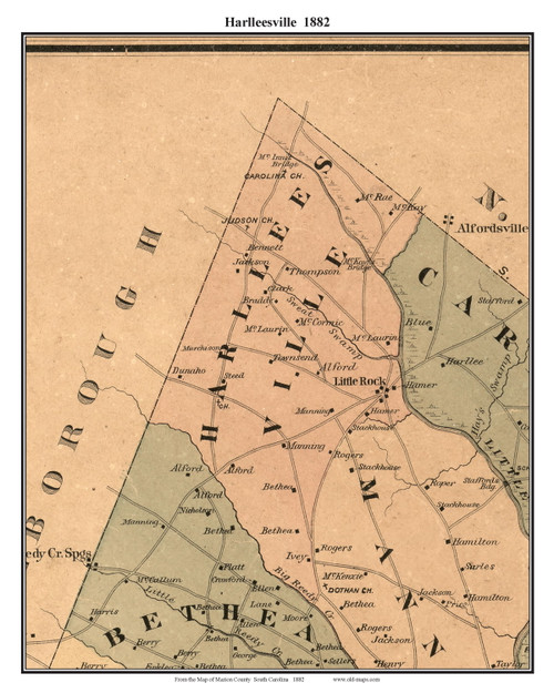 Harlleesville, South Carolina 1882 Old Town Map Custom Print - Marion Co.
