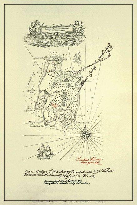 Treasure Island, 1883 - Robert Louis Stevenson Novelty Map Reprint