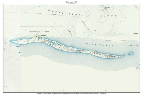 Horn Island 1955 - Custom USGS Old Topo Map - Mississippi