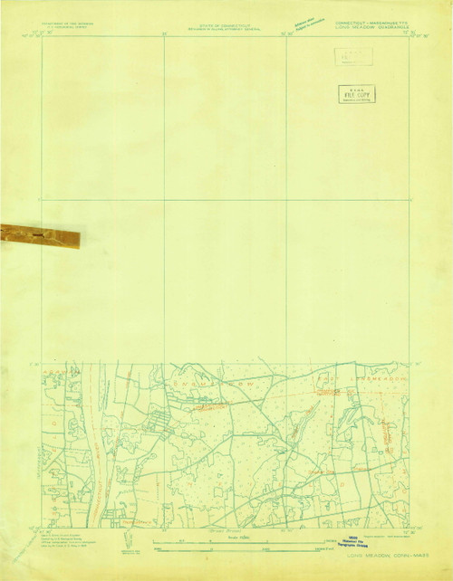 Long Meadow, Massachusetts 1928 () USGS Old Topo Map Reprint 7x7 MA Quad 330631