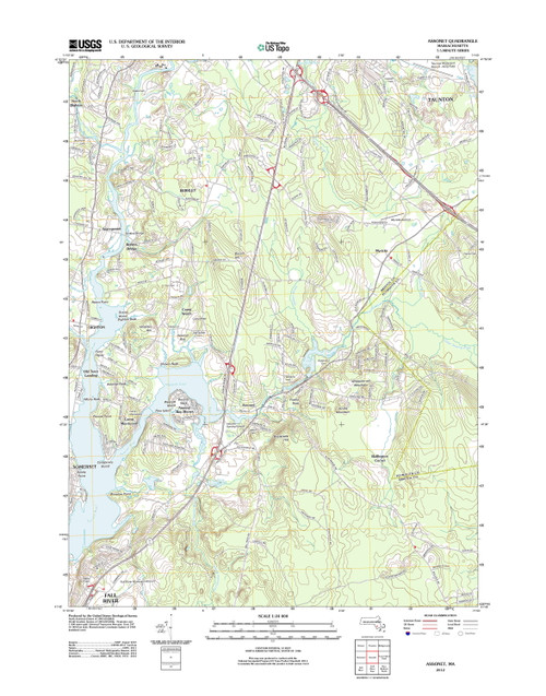 Assonet, Massachusetts 2012 () USGS Old Topo Map Reprint 7x7 MA Quad