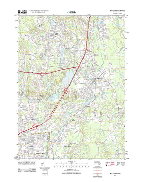 Attleboro, Massachusetts 2012 () USGS Old Topo Map Reprint 7x7 MA Quad