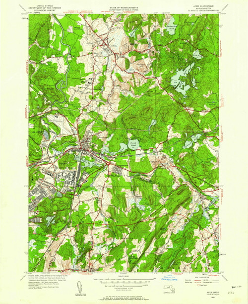 Ayer, Massachusetts 1950 (1958) USGS Old Topo Map Reprint 7x7 MA Quad 349979