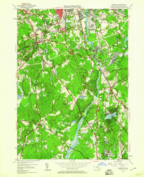 Billerica, Massachusetts 1950 (1960) USGS Old Topo Map Reprint 7x7 MA Quad 350011